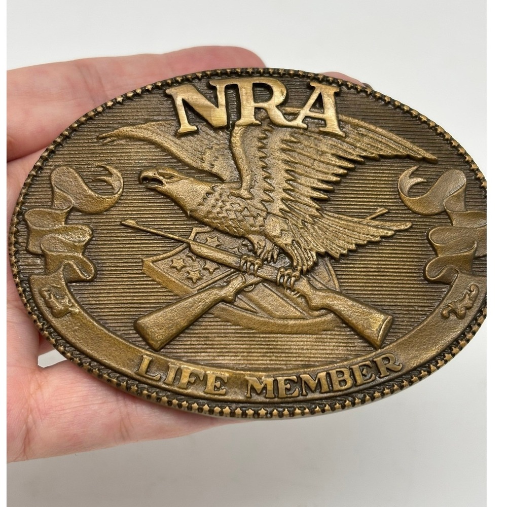 Norman Foundry NRA Belt Buckle Mens OS Brass 1985 Life Member Eagle Vintage